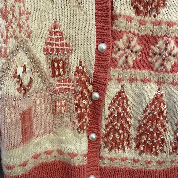 Marisa Christina Pink and Silver Cardigan Sweater with Winter Motifs - Picture 3 of 5